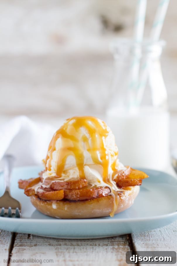 Sweet & Smoky Grilled Doughnut Pear Sundae 3 Fast and Easy Dessert - Grilled Doughnut and Pear Sundae Recipe with vanilla ice cream and caramel sauce.