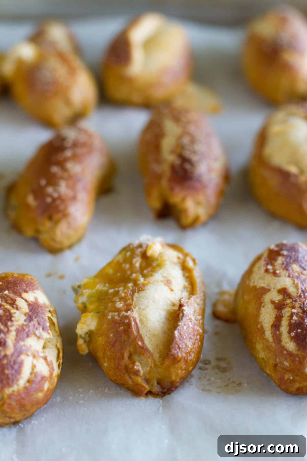 Jalapeno Stuffed Taco Soft Pretzel Sticks on a baking sheet.