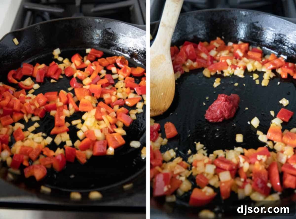 sauteeing bell peppers, onions and garlic
