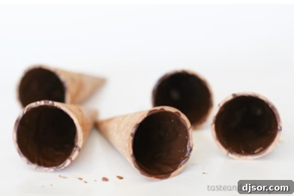 Chocolate-Lined Ice Cream Cones for a Festive Treat