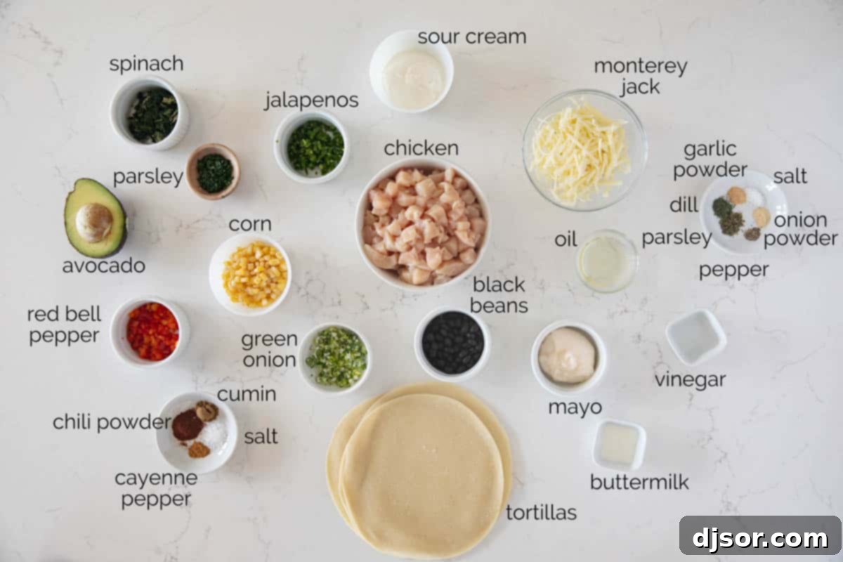 Ingredients for Southwest Egg Rolls.