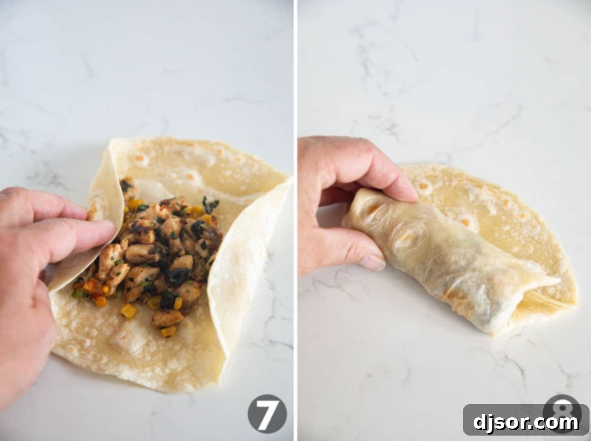 Steps to fold Southwest Egg Rolls.
