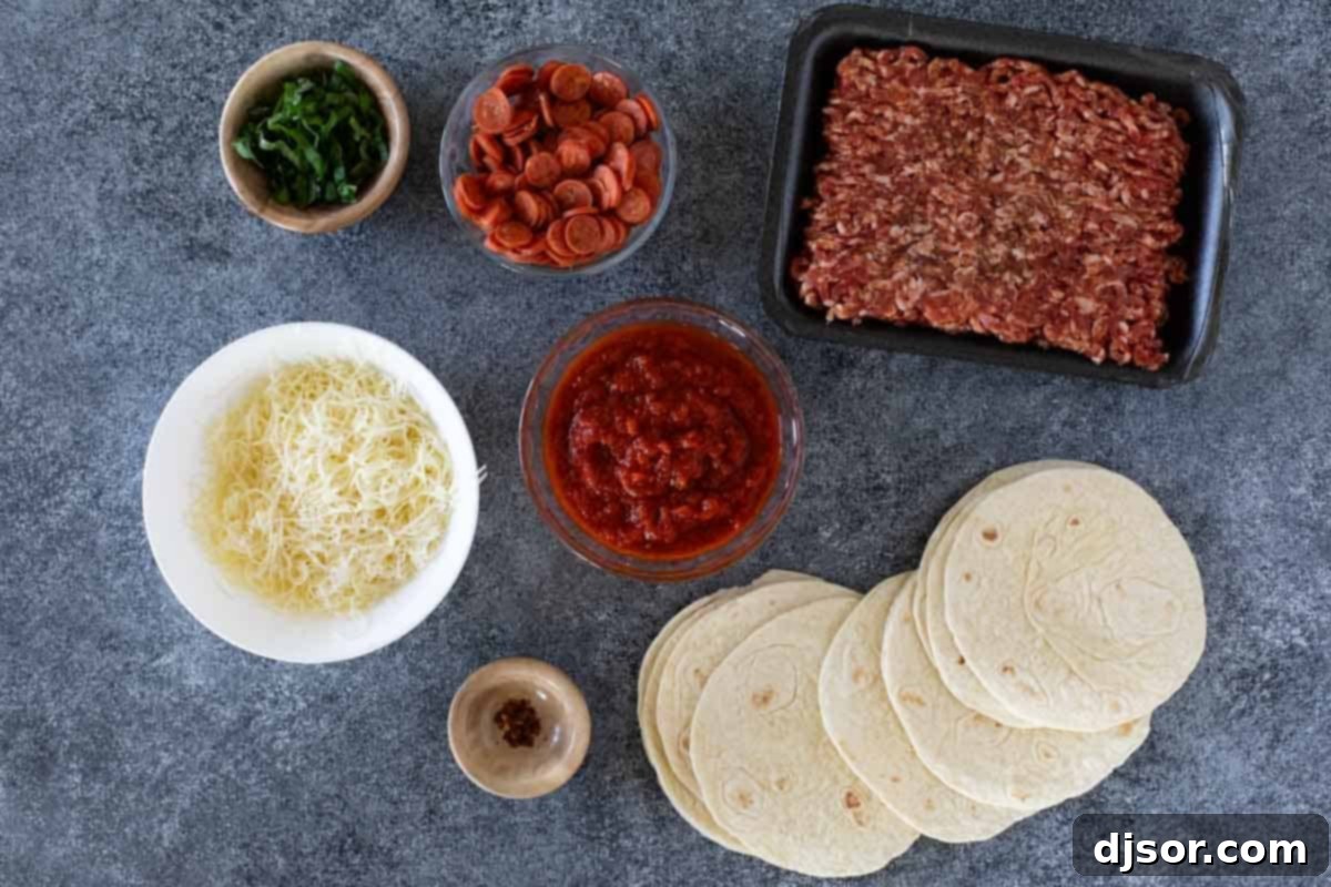 Ingredients for Pizza Tacos.