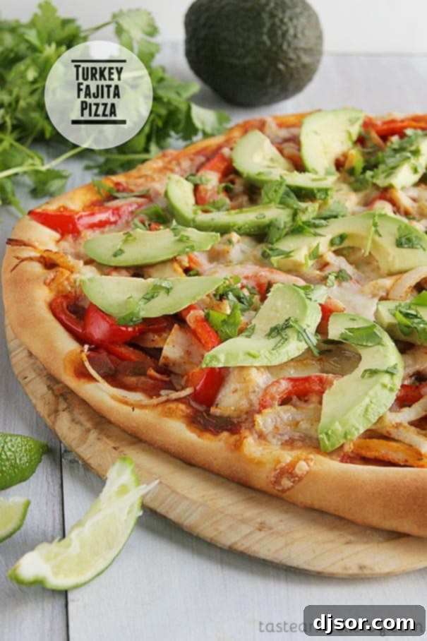 This Turkey Fajita Pizza has all the flavors of fajitas, on top of a pizza! Leftover chicken could also be substituted.