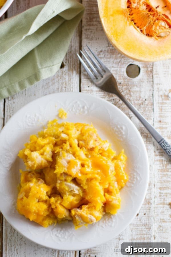 Butternut Squash and Turkey Casserole - a delicious and comforting dinner and a different way to use up turkey leftovers!