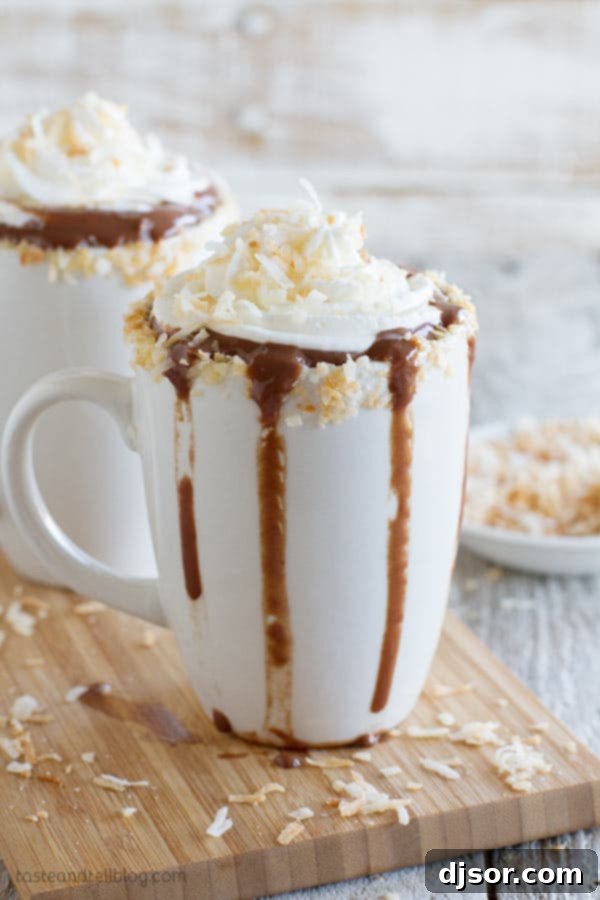 Creamy Cashew Coconut Hot Chocolate 2 Thick and creamy Cashew Coconut Hot Chocolate with a dollop of whipped cream, perfect for a cold day