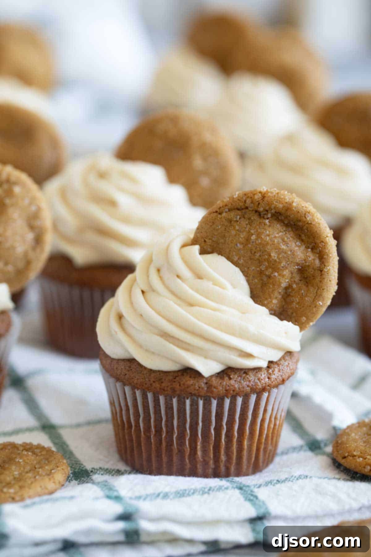 Warm Spiced Gingerbread Treats 6 Gingerbread Cupcakes topped with brown sugar cream cheese icing and a ginger cookie.