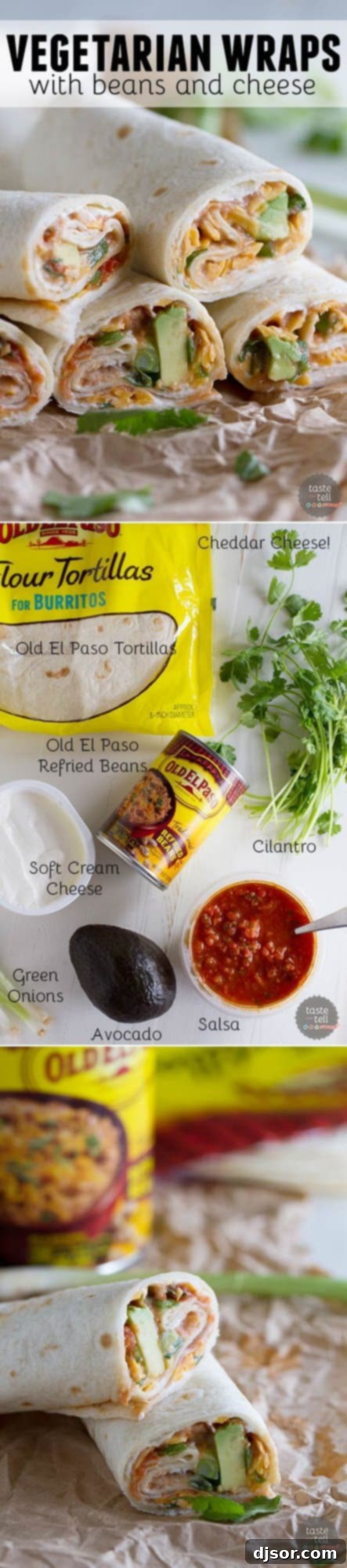 Promotional image for Vegetarian Wraps with Beans and Cheese, inviting readers to explore more quick and healthy recipes.