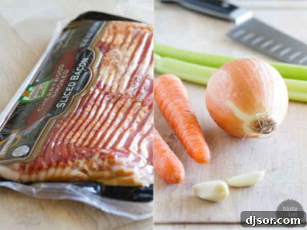 Hearty Bean and Bacon Soup 3 A bowl of creamy, homemade bean and bacon soup, perfect for a cozy meal, showing its thick texture and wholesome ingredients.