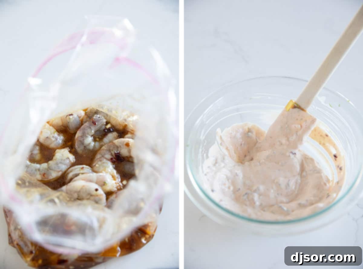 Marinating shrimp in a large bag, and making chipotle lime crema.