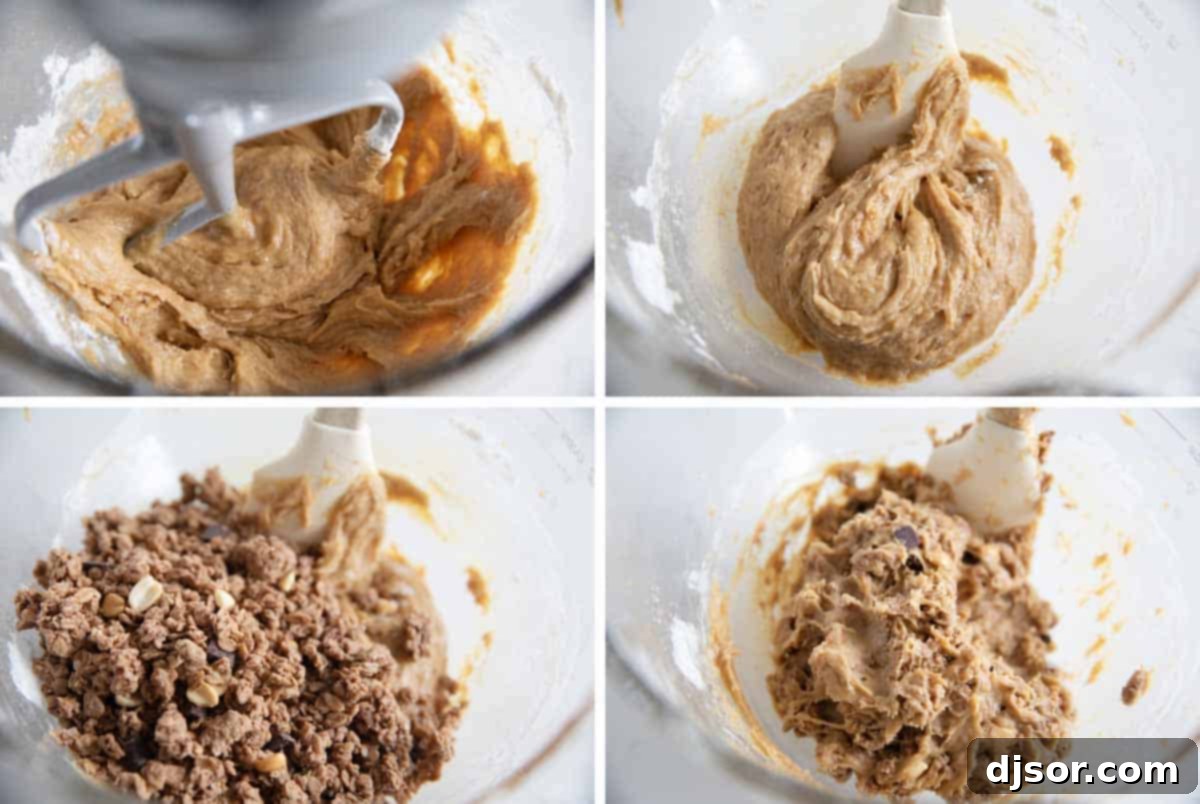 making dough for breakfast cookies with peanut butter and chocolate