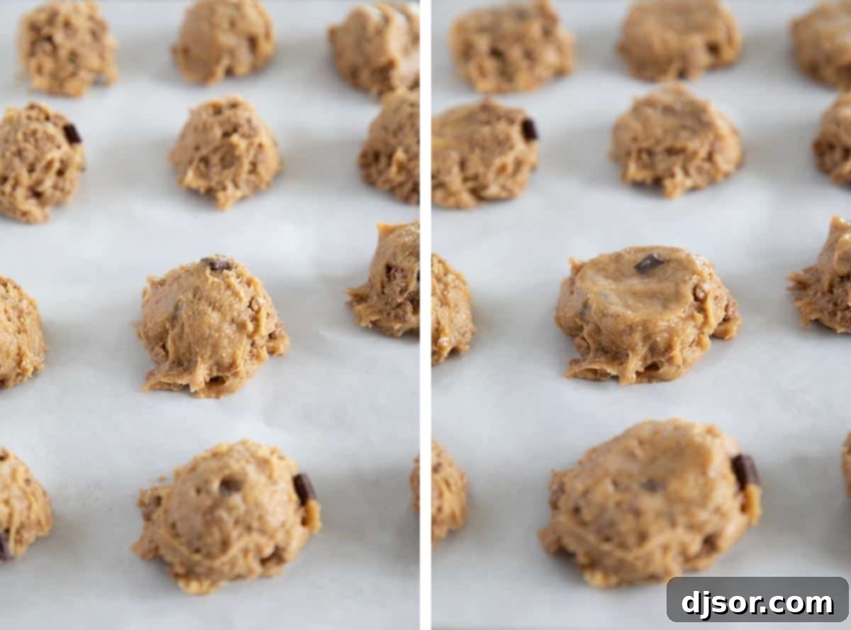 Breakfast cookie dough on a baking sheet and dough pressed down