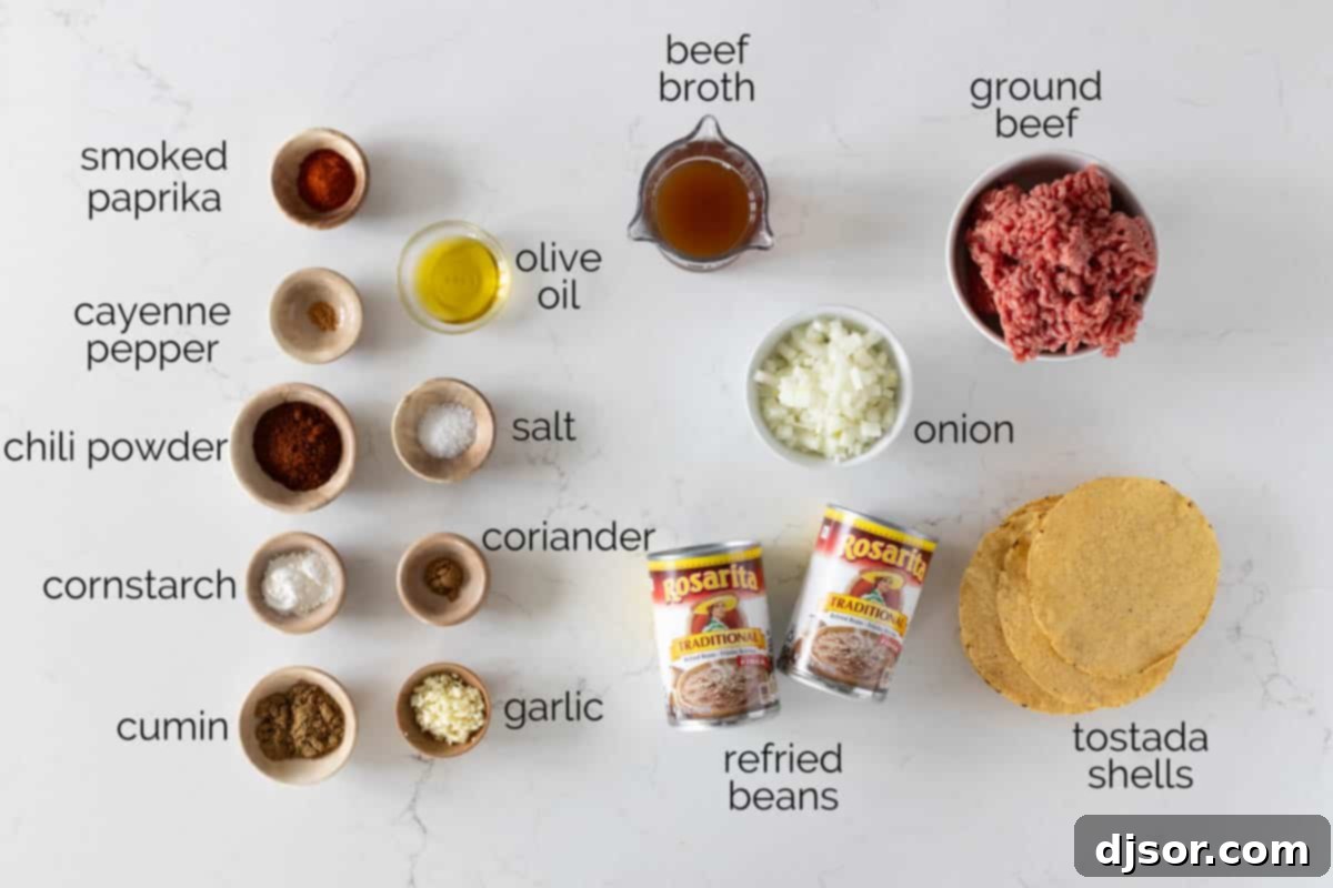 Fresh ingredients laid out for making Beef Tostadas
