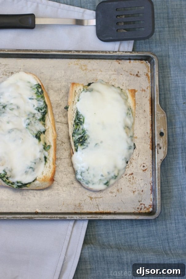 Spinach-Artichoke French Bread Pizza fresh out of the oven