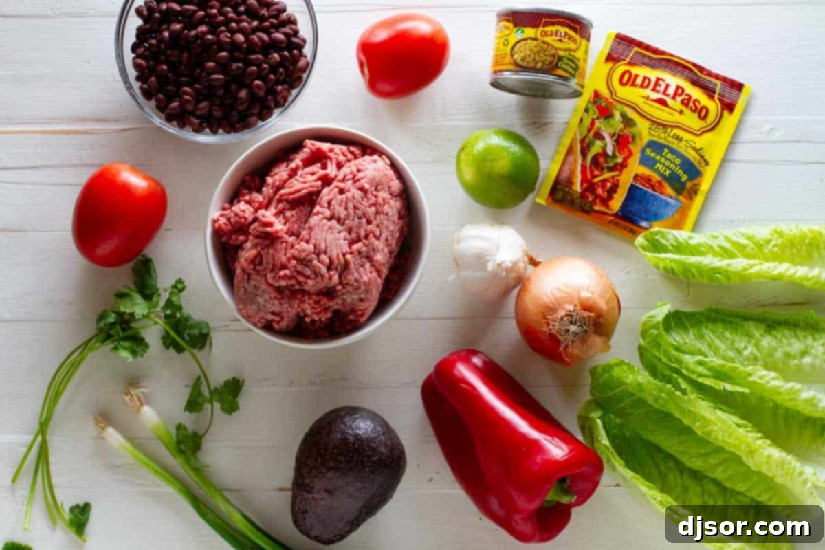 Ingredients for taco lettuce wraps.