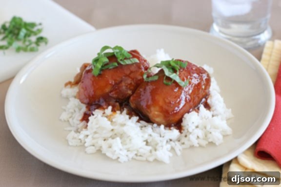 Recipe for chicken thighs in a soy sauce, honey, garlic and sauce made in the slow cooker.