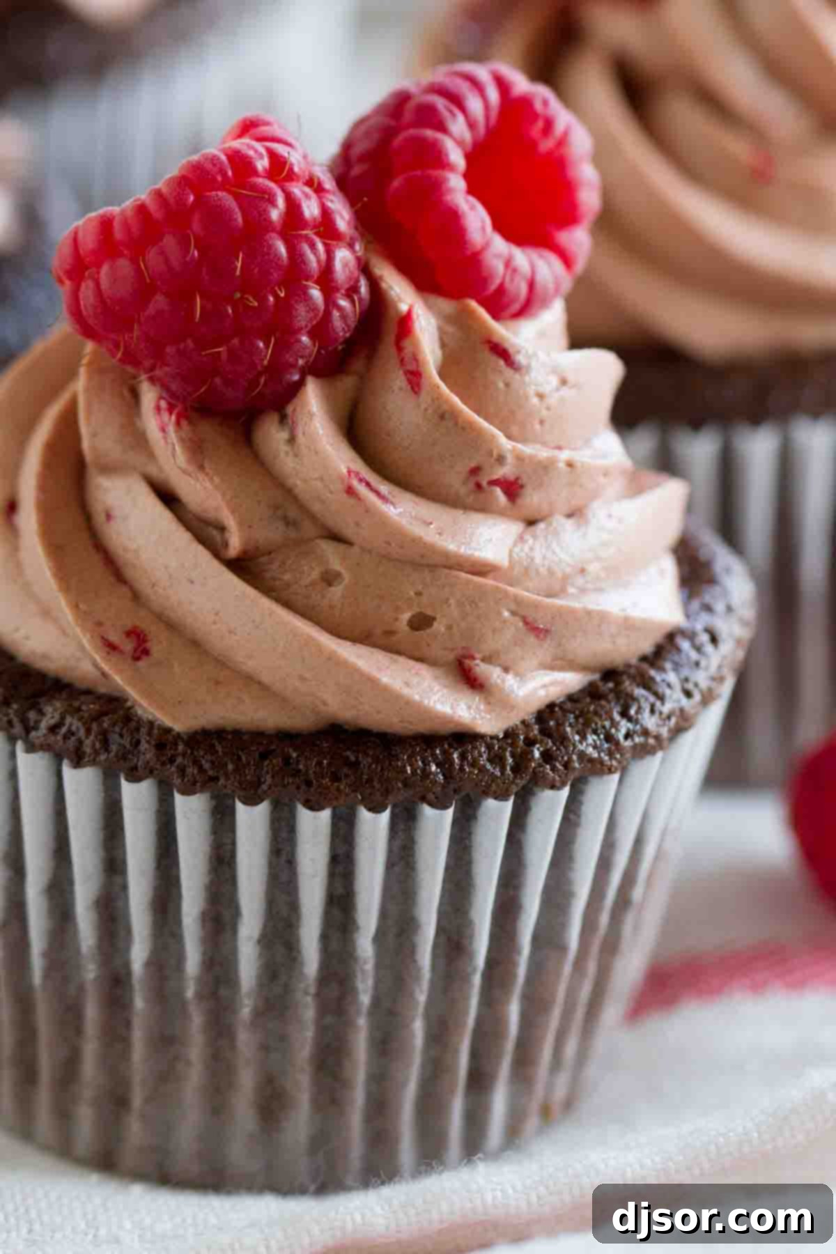Chocolate Cupcake with Raspberry Filling and Raspberry Chocolate Buttercream chocolate cupcake with raspberry filling topped with chocolate raspberry buttercream.
