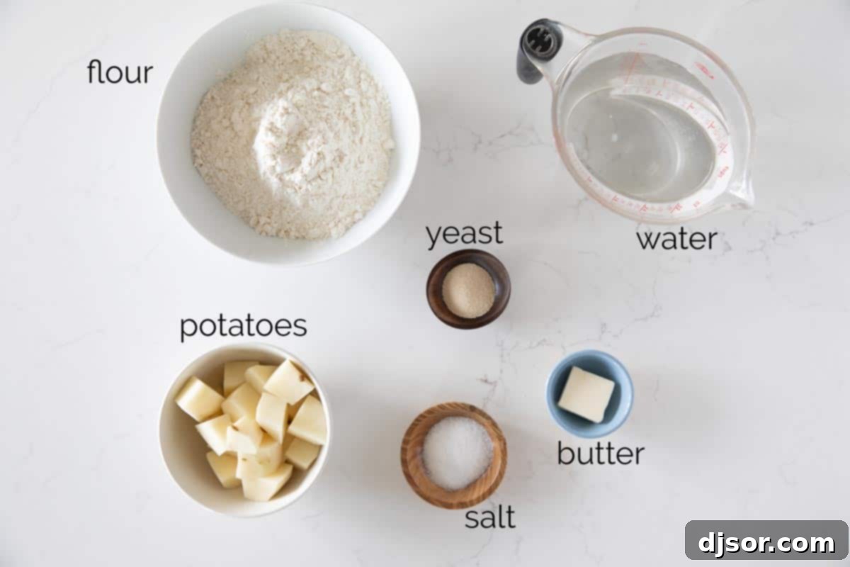 This may be the perfect sandwich bread! This Potato Bread is made with mashed potatoes which make for a loaf of bread that is sturdy, yet soft and fluffy. ingredients for potato bread