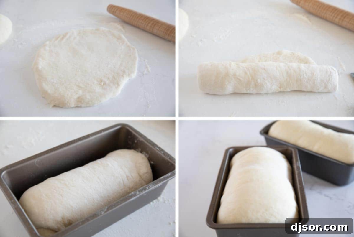 This may be the perfect sandwich bread! This Potato Bread is made with mashed potatoes which make for a loaf of bread that is sturdy, yet soft and fluffy. rolling dough into loaves and putting in loaf pans