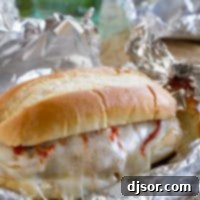 Baked Chicken Parmesan Sandwiches baked in a foil packet.