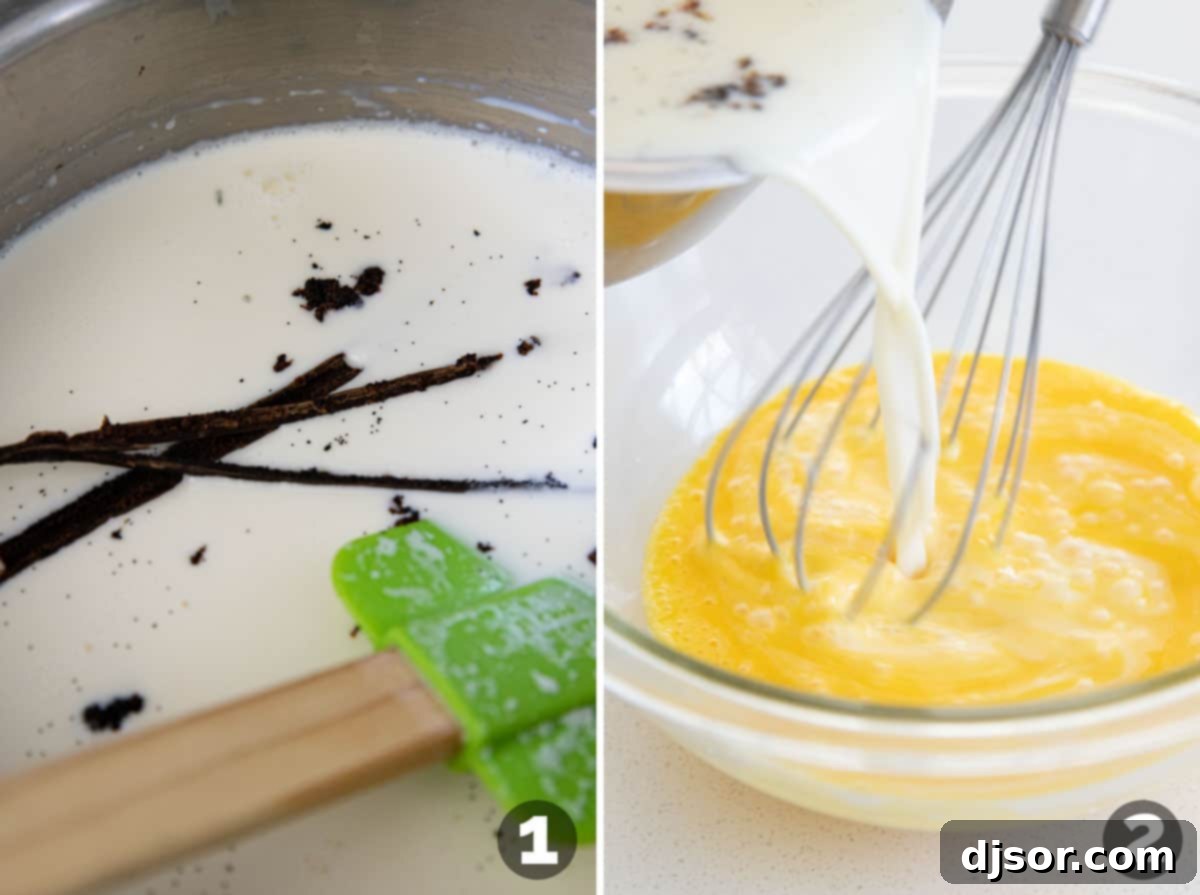 Preparing the custard base for homemade Vanilla Ice Cream.