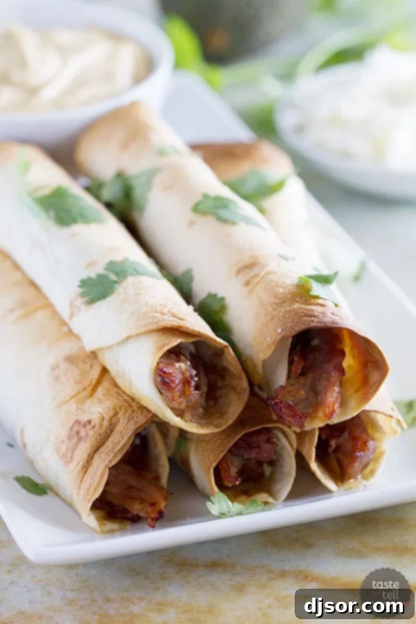 Slow Cooker Sweet Pork Baked Taquitos, a delightful and easy weeknight meal solution.