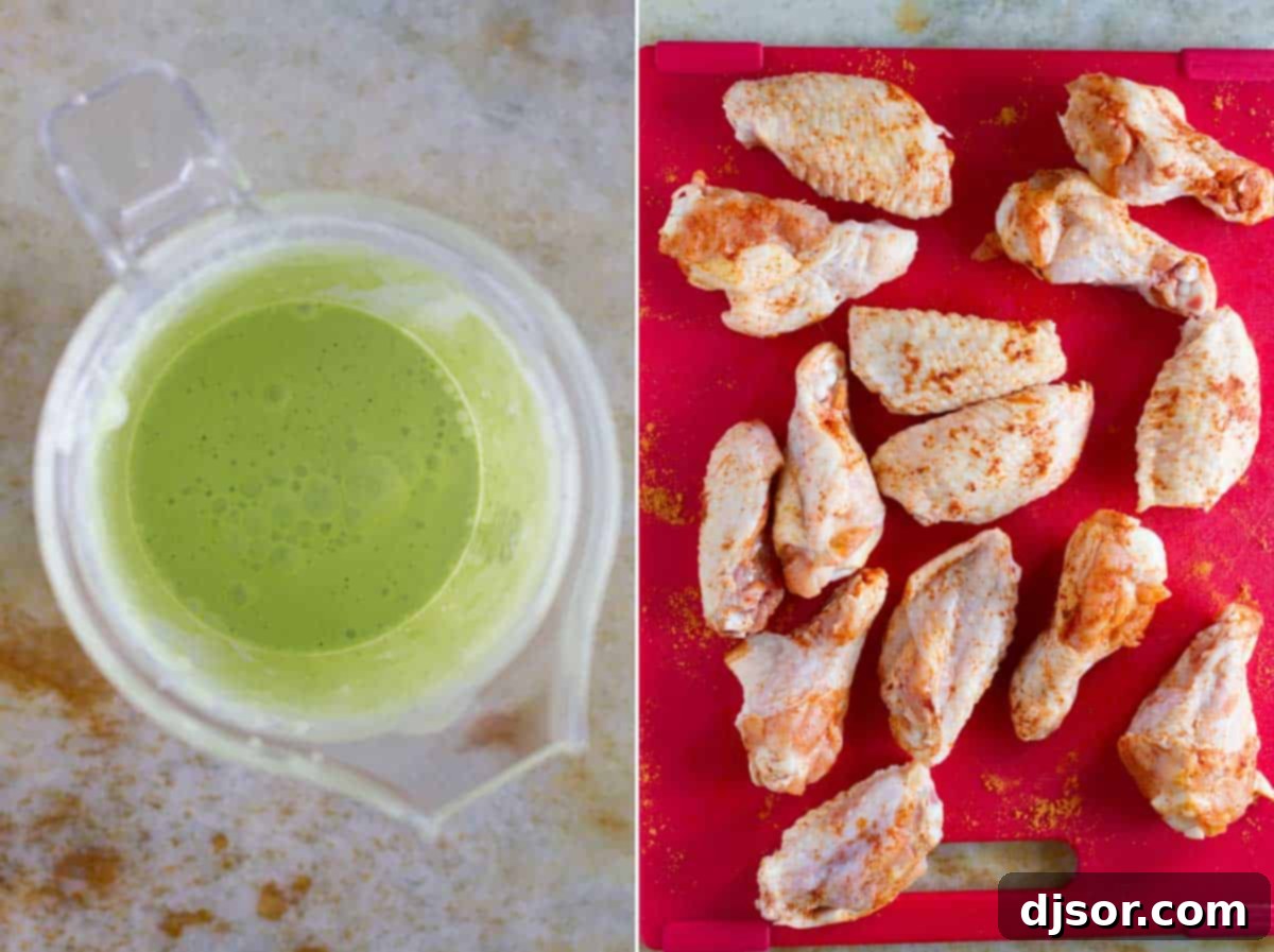 Enchilada Inspired Chicken Wings 4 Blended dipping sauce, and adding seasonings to chicken wings.