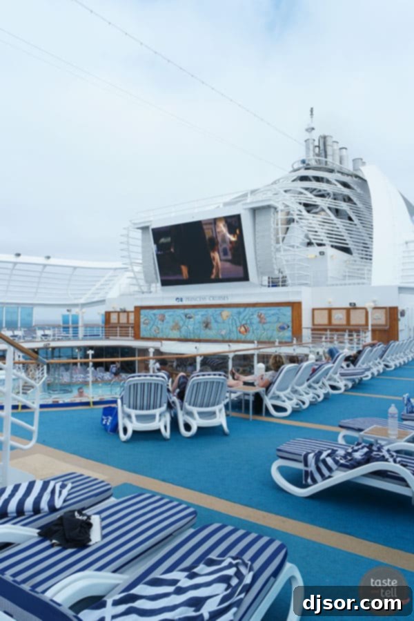 Ruby Princess Royal Voyage 10 Deck view showing the scale of the Ruby Princess and its outdoor amenities.
