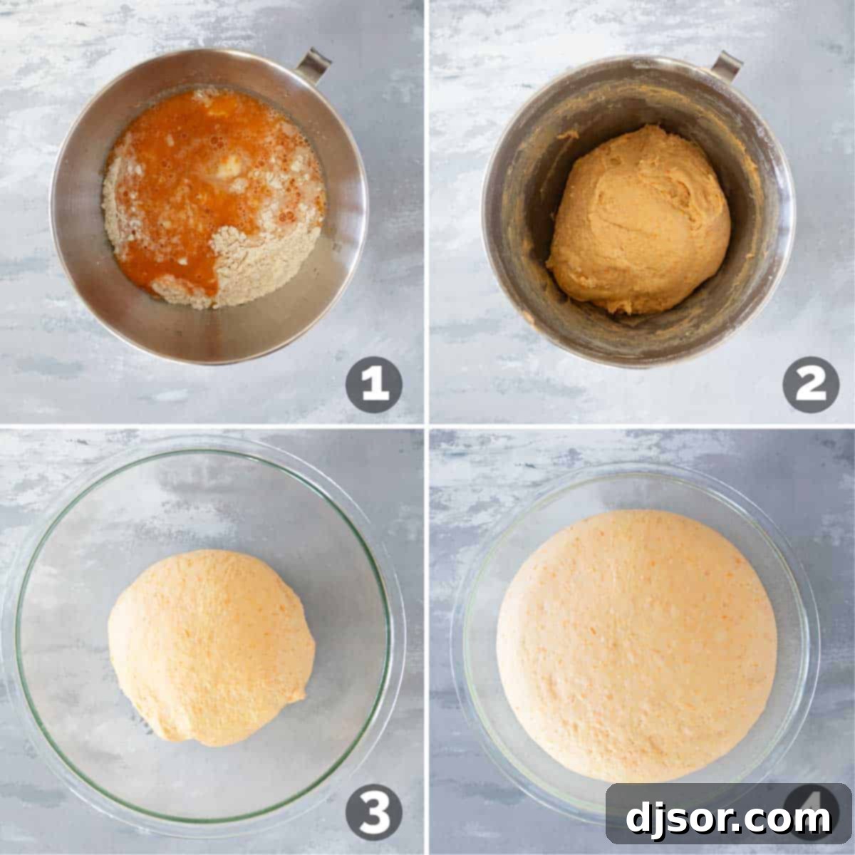 Making dough for Sweet Potato Cinnamon Rolls.