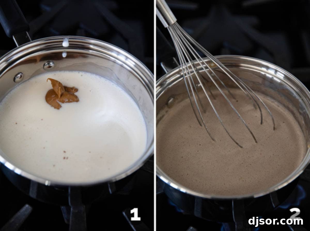 Peanut Butter Chocolate Bliss 4 Steps to make Peanut Butter Hot Chocolate.