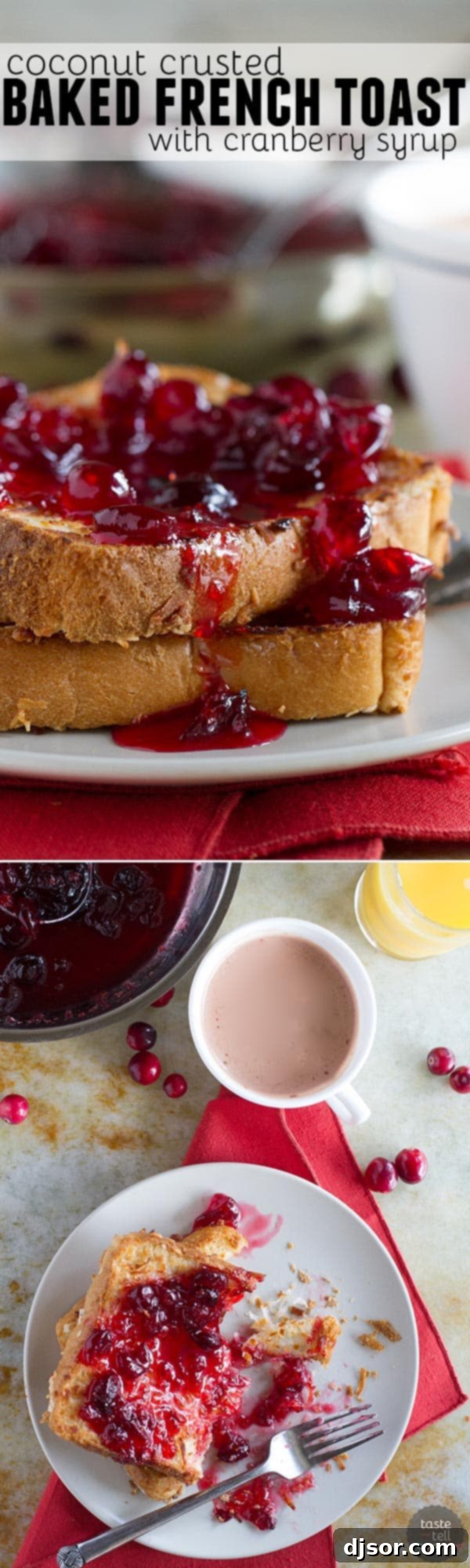 A beautiful stack of Coconut Crusted Oven Baked French Toast, generously coated with shredded coconut and ready for syrup, perfect for a plant-based brunch.