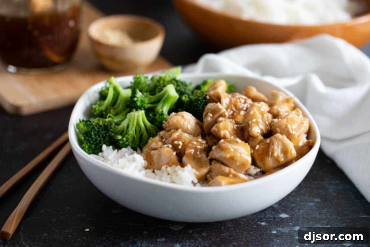 Teriyaki Chicken Bowl with chicken, rice, and fresh broccoli