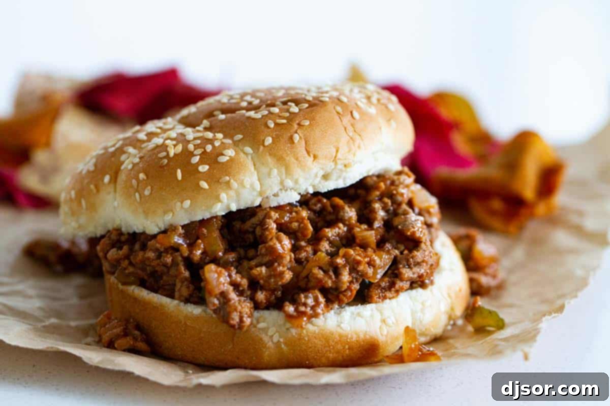 Classic Homemade Sloppy Joes served on toasted buns with a generous filling