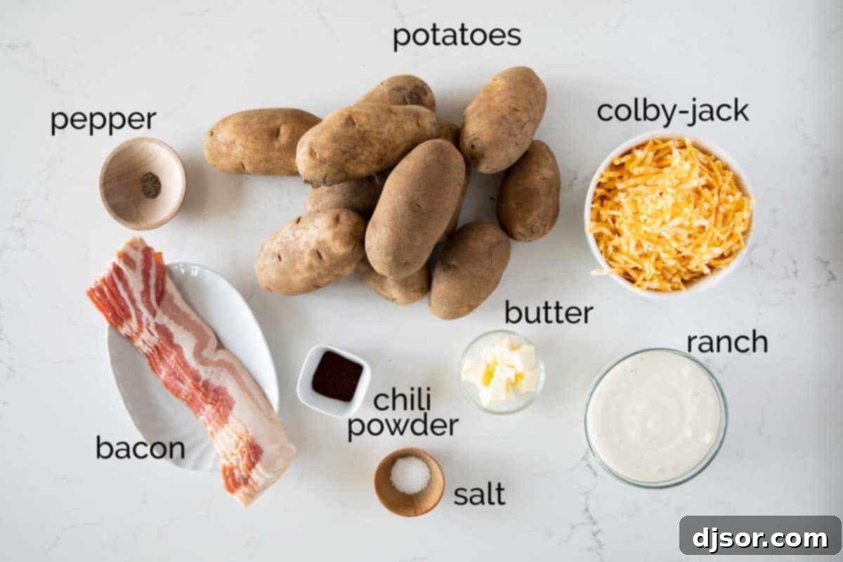 Ingredients for making Ranch Potatoes laid out on a kitchen counter