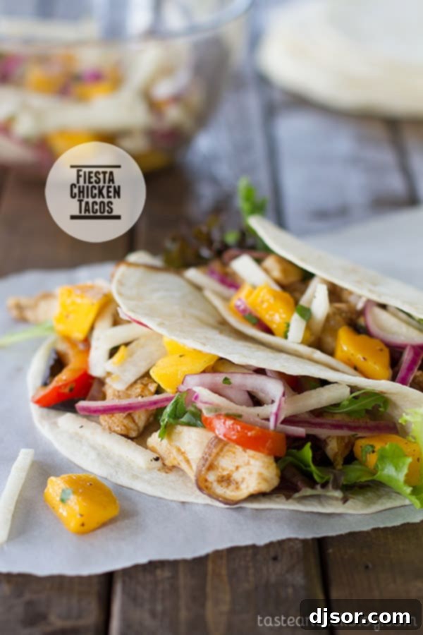 Upgrade Your Taco Night: 22 Irresistible Taco Recipes 19 Chicken tacos are topped with a sweet and crunchy mango and jicama salad in these Fiesta Chicken Tacos with Mango and Jicama Salad.