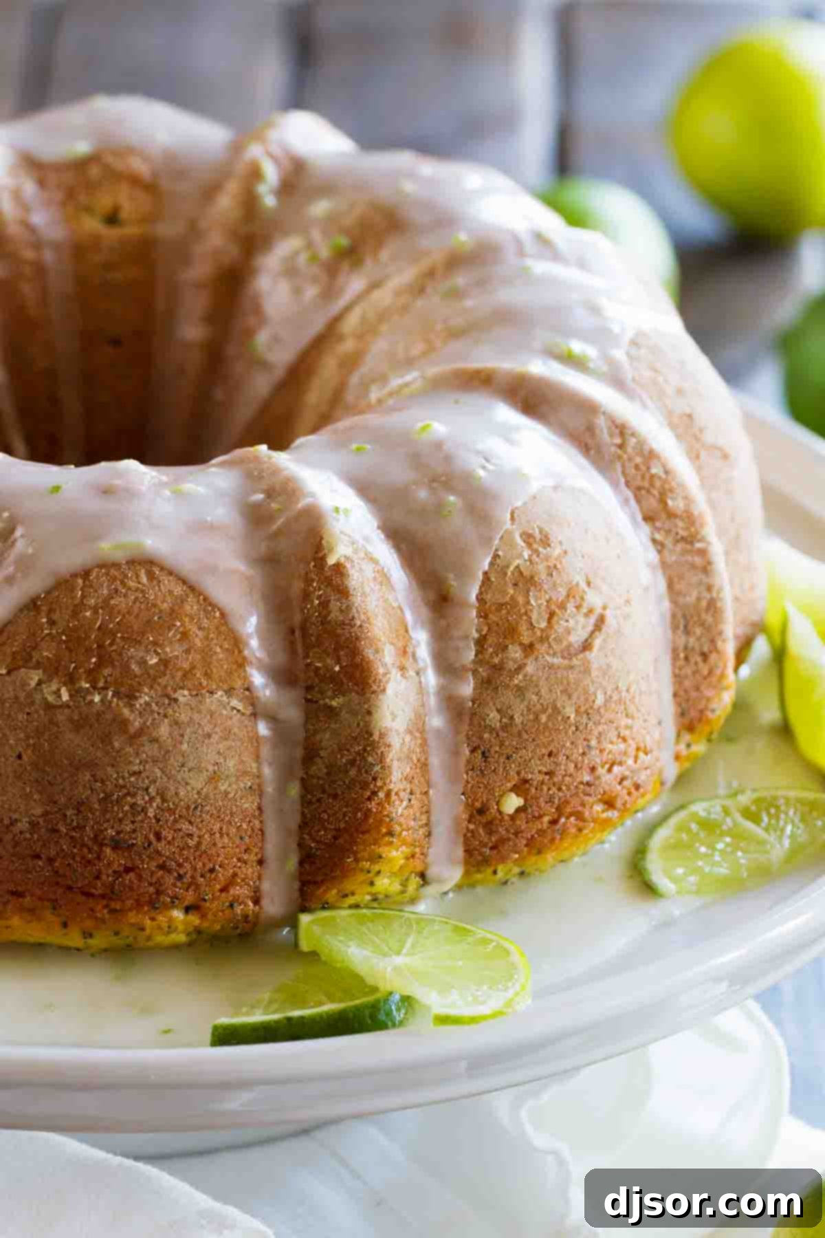 full Lime Poppy Seed Cake on a serving platter
