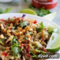 Beef Satay Noodles - Quick & Easy Recipe A delicious bowl of Beef Satay Noodles, a perfect and easy weeknight dinner idea.