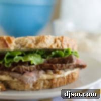 Steak Sandwich with Worcestershire Mayonnaise on whole grain bread.