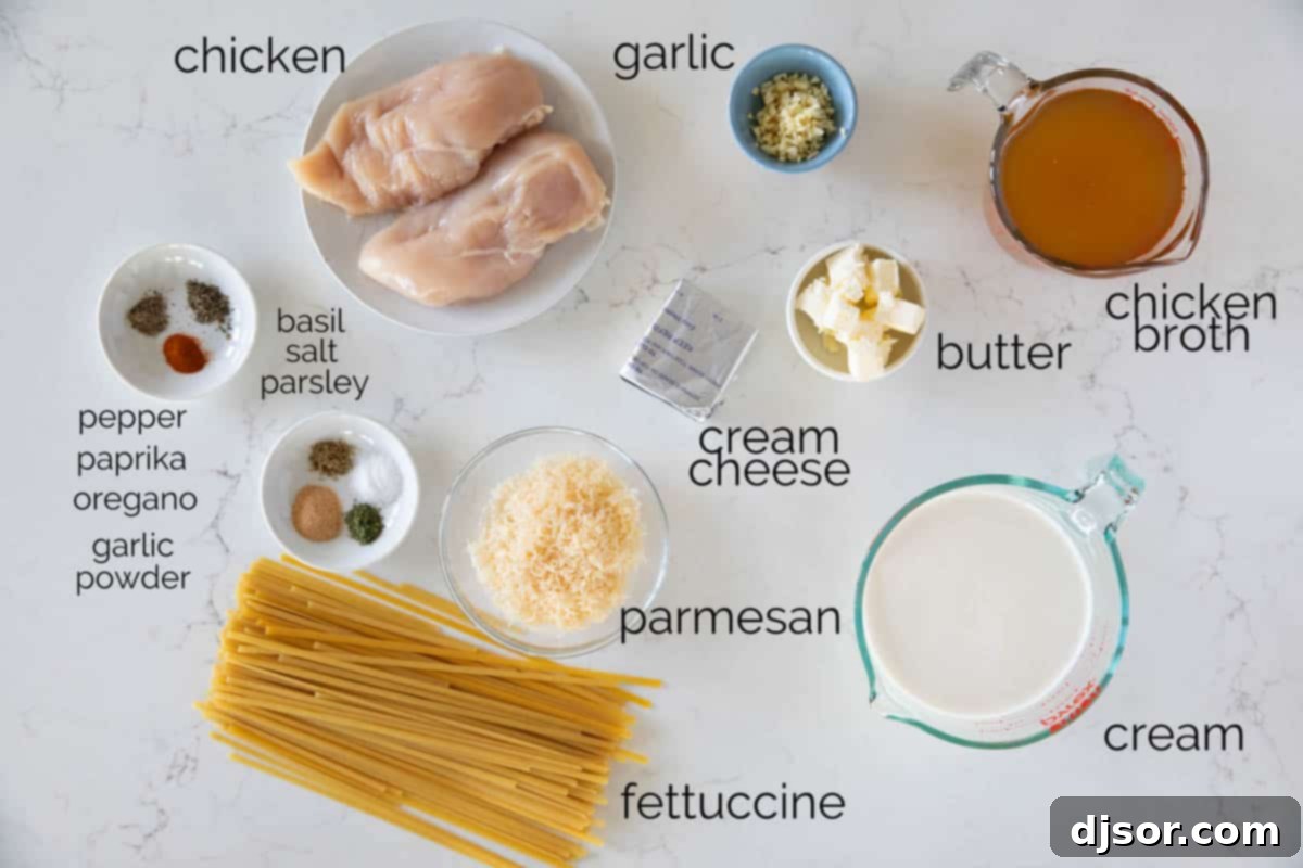 Ingredients for Crock Pot Chicken Alfredo.