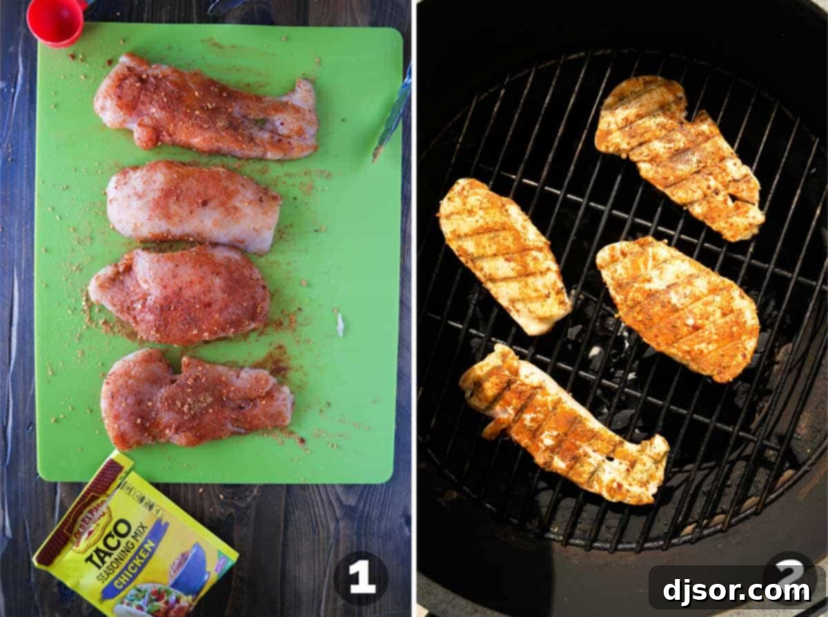 Smoky Grilled Chicken Nacho Fiesta 3 Seasoning and grilling chicken.