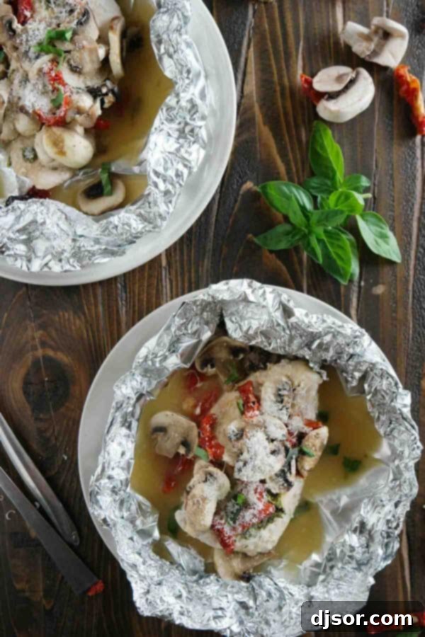 Healthy and fast, this Chicken Milano Foil Packet Recipe is great for a weeknight. The chicken is moist and flavorful, and clean up is a breeze!