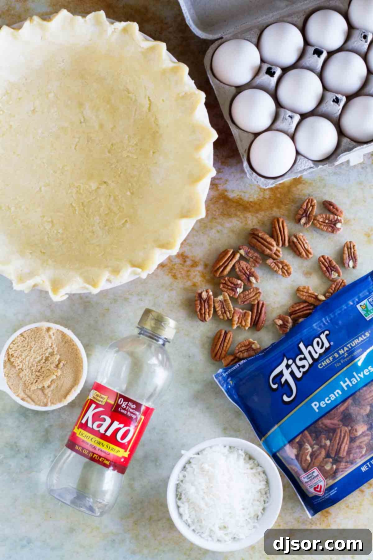 Ingredients for Coconut Pecan Pie.