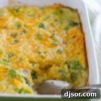 Creamy Corn and Broccoli Bake 2 Scalloped Corn and Broccoli in a casserole dish with serving spoon