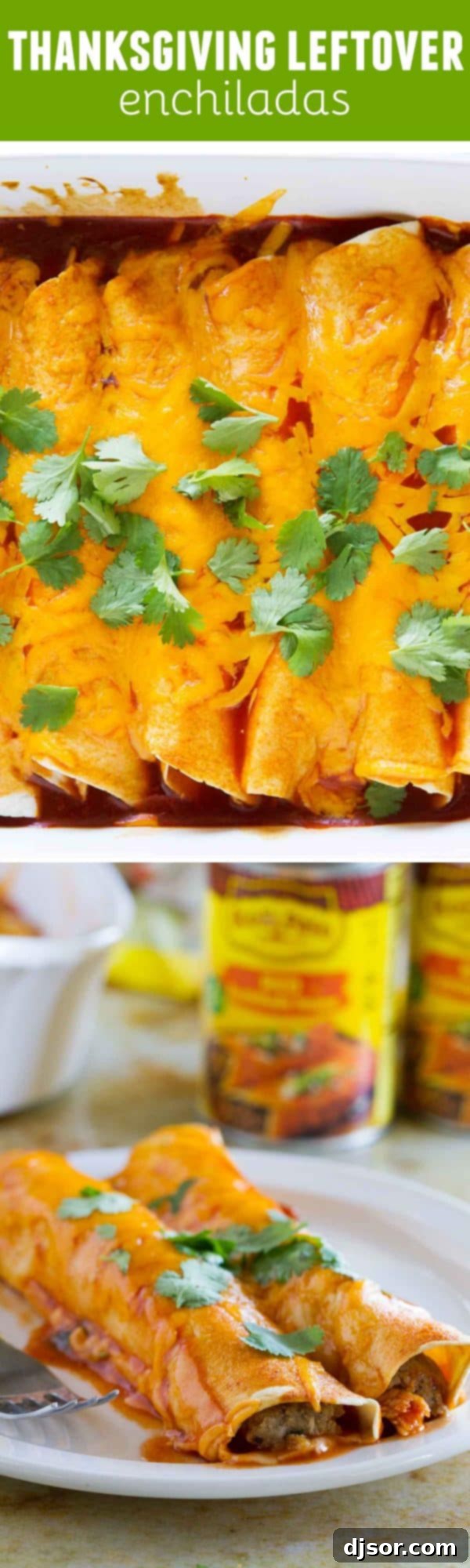 Thanksgiving Encore Enchiladas 8 A large vertical Pinterest-optimized image showcasing Thanksgiving Leftover Enchiladas, perfect for sharing.