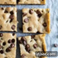 overhead view of chocolate chip cookie bars