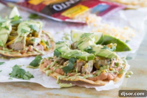 An easy Mexican dinner at home, these Chicken Tostadas with Poblano Cream Sauce have tons of flavor and are perfect for a weeknight.