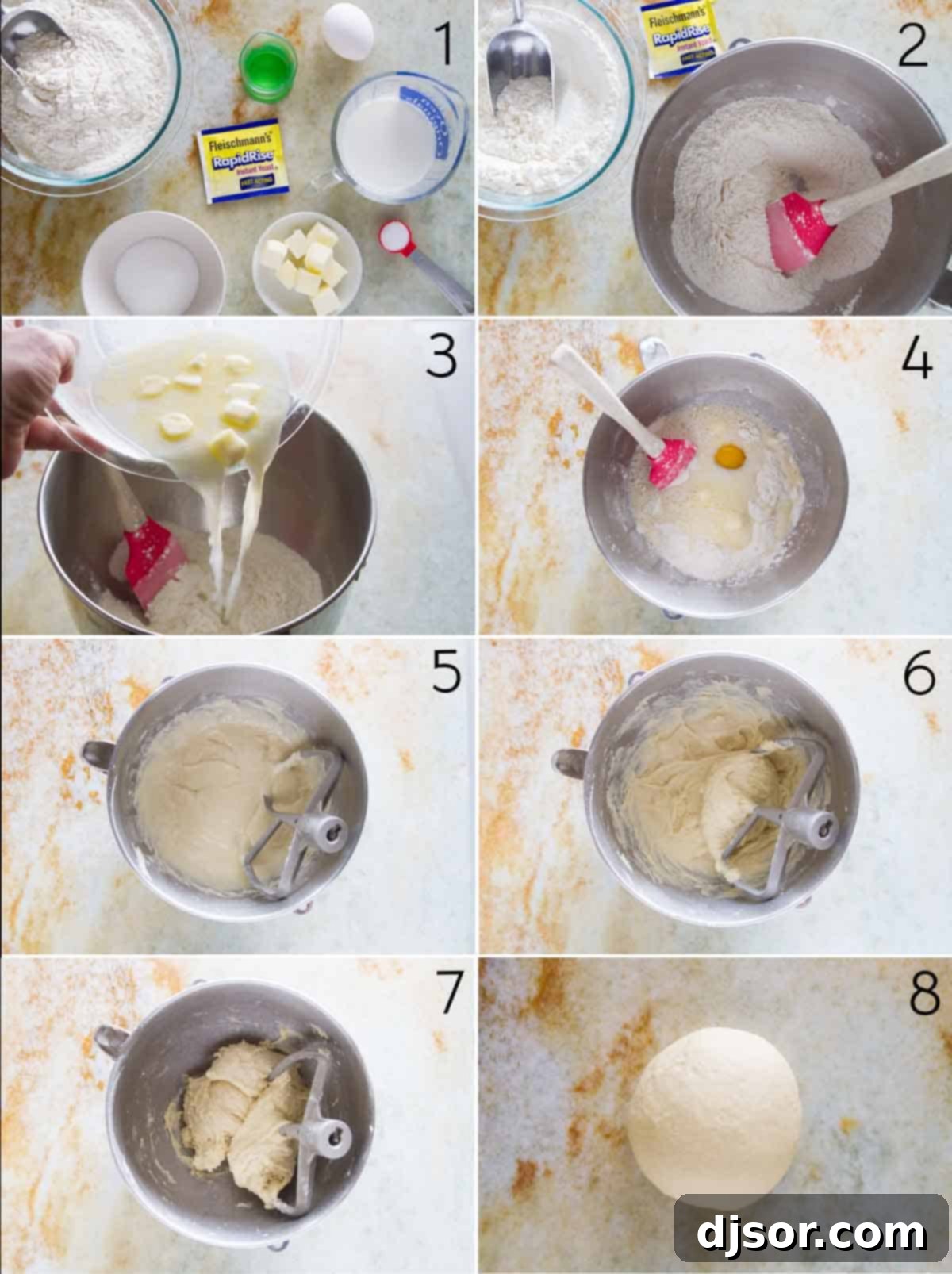 Monkey Bread Recipe Step-by-Step Step-by-step photos illustrating the process of making homemade monkey bread dough