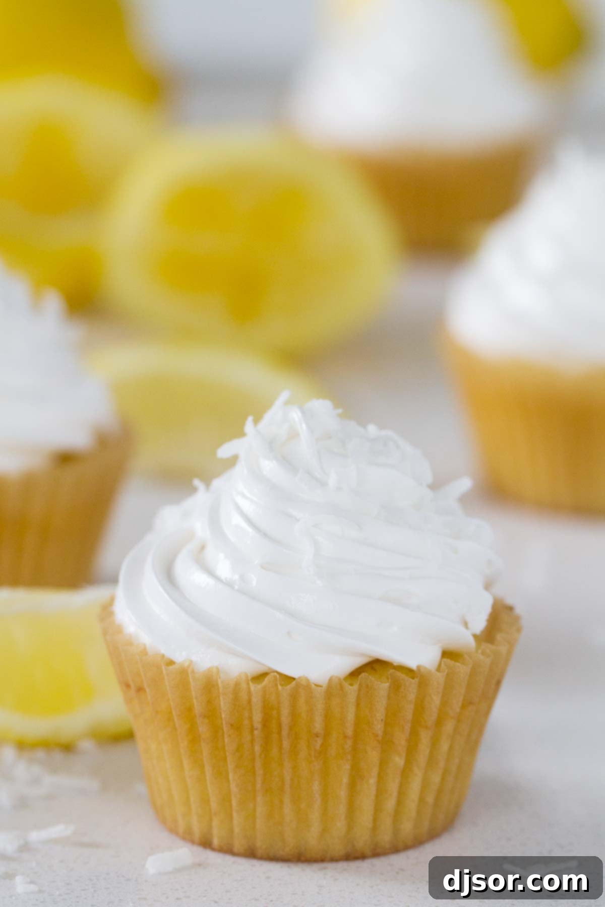 Lemon cupcake with marshmallow frosting.