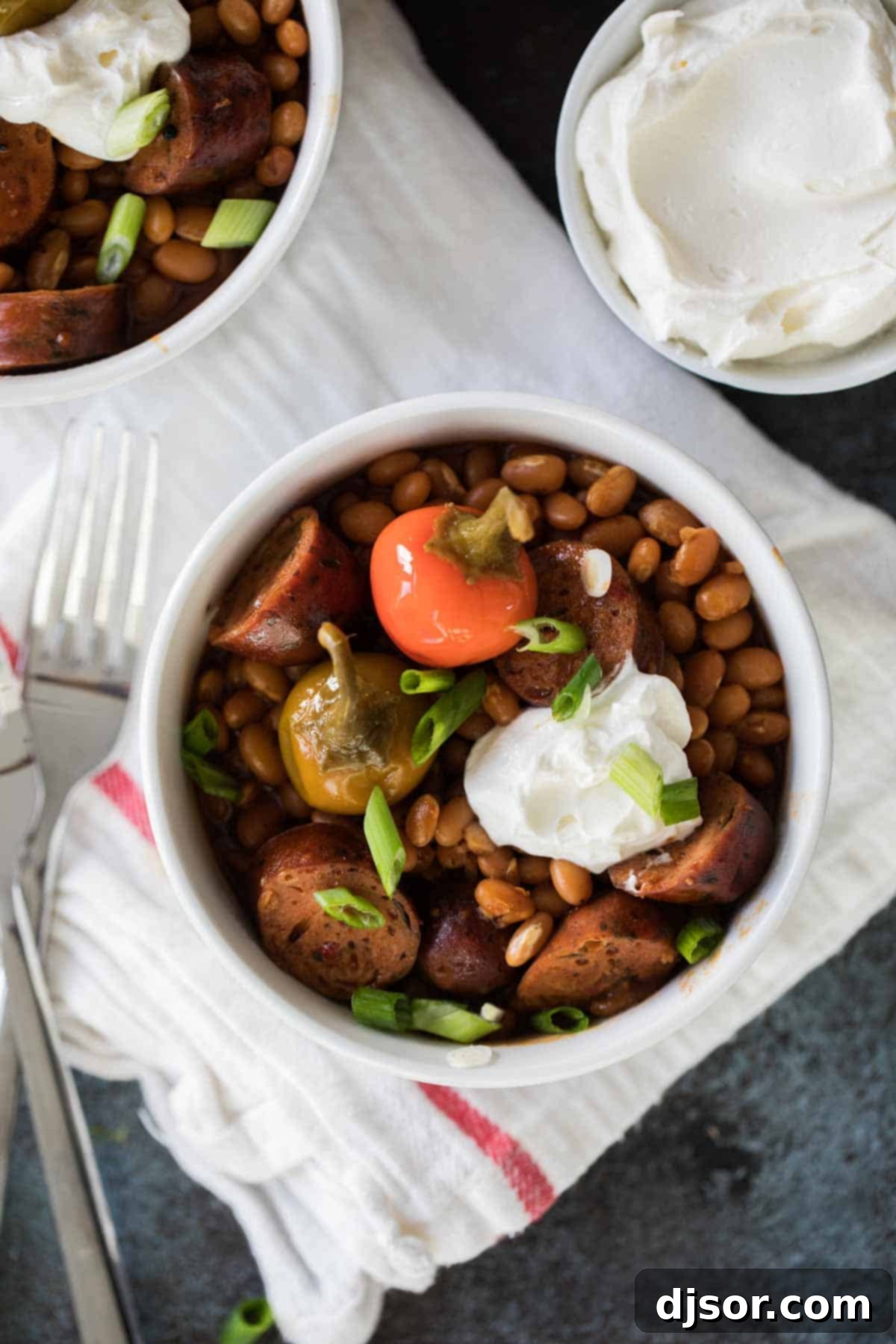 Slow Cooker Barbecue Beans and Sausage: A Hearty, Frugal Family Favorite Beans and sausage made in the slow cooker.