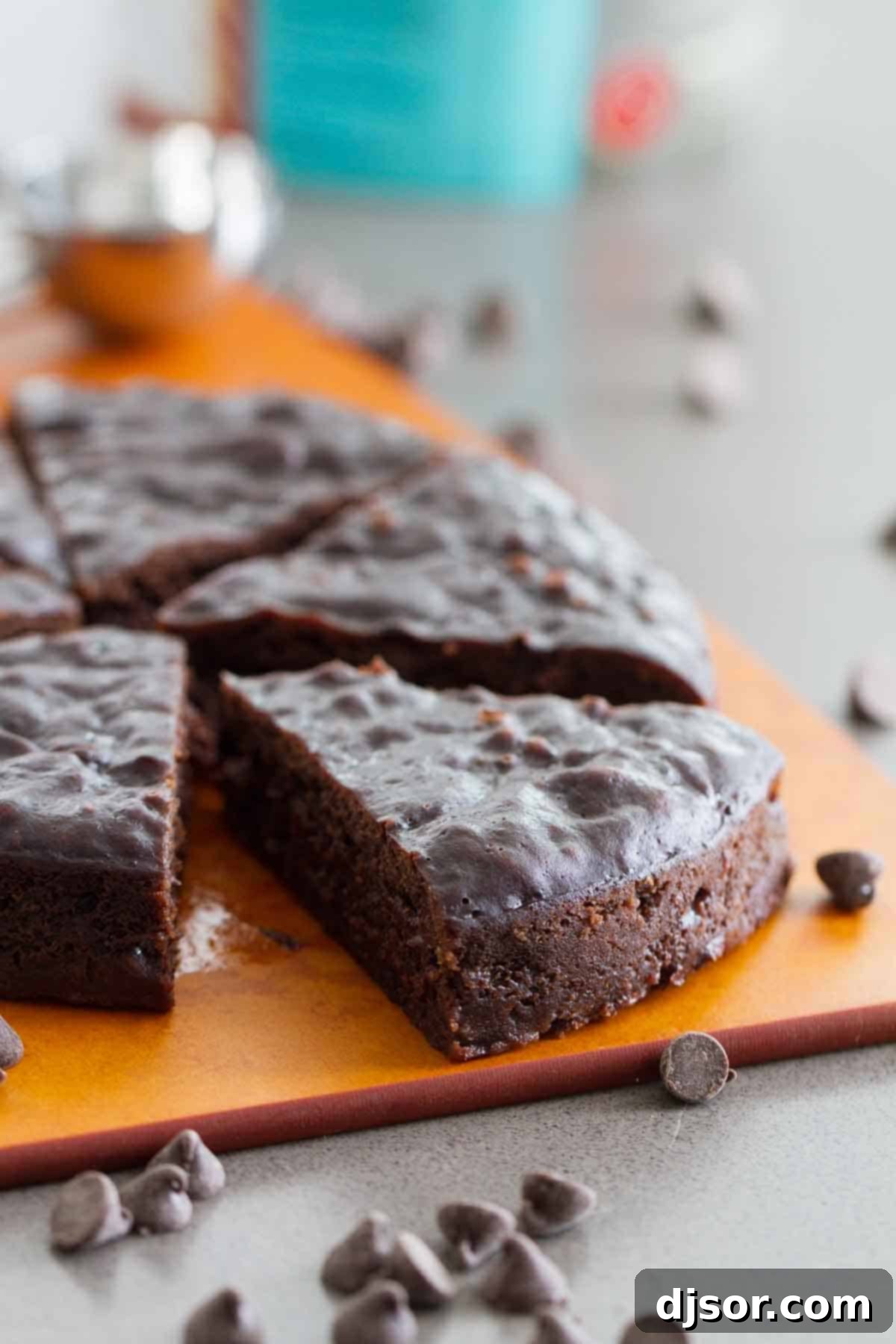 Perfectly cut wedges of pressure cooker fudgy brownies, showcasing their dark, rich, and dense interior. Ideal for chocolate lovers.